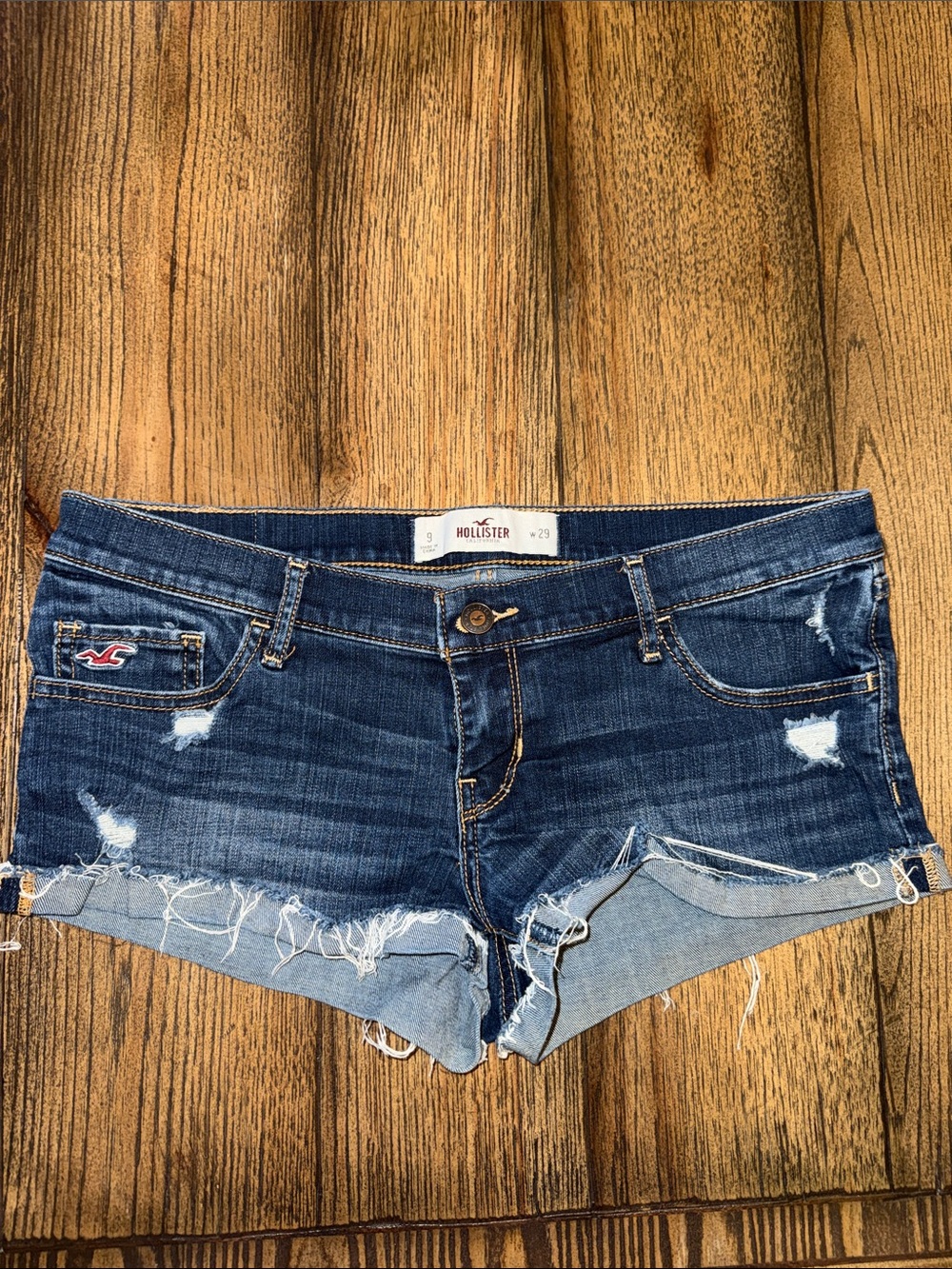 Hollister Dark Blue Distressed Denim Cutoff Shorts